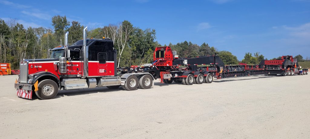 Specialized heavy haul trailer configuration designed to support oversized and over-dimensional freight transportation.