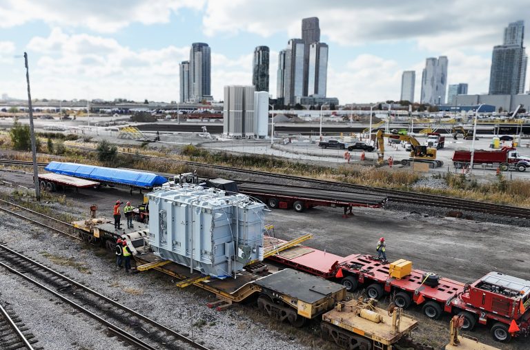 Scott-Woods specialized transportation team supporting transformer installation using advanced jack and slide equipment. showing the range of our heavy haul fleet. Top choice of hydro & utility transportation